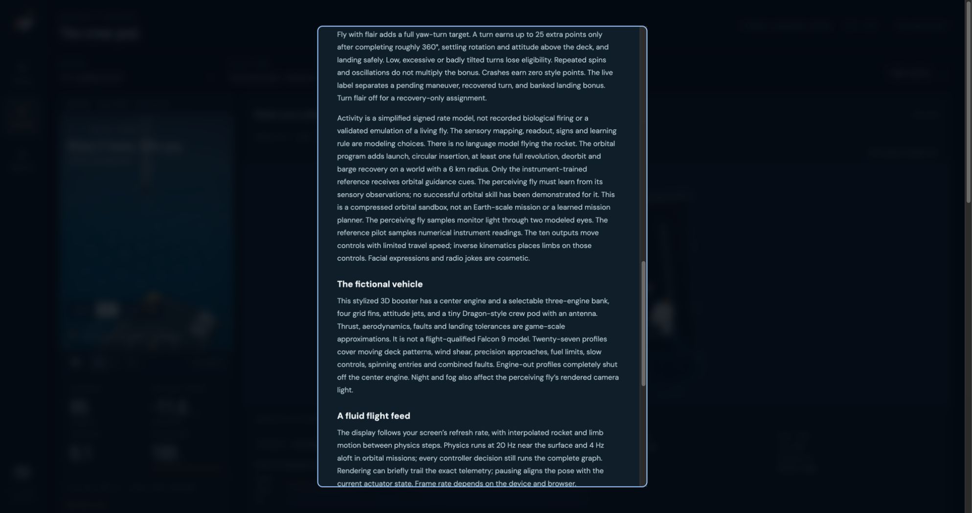 The experiment: model limitations in Fly Space Program