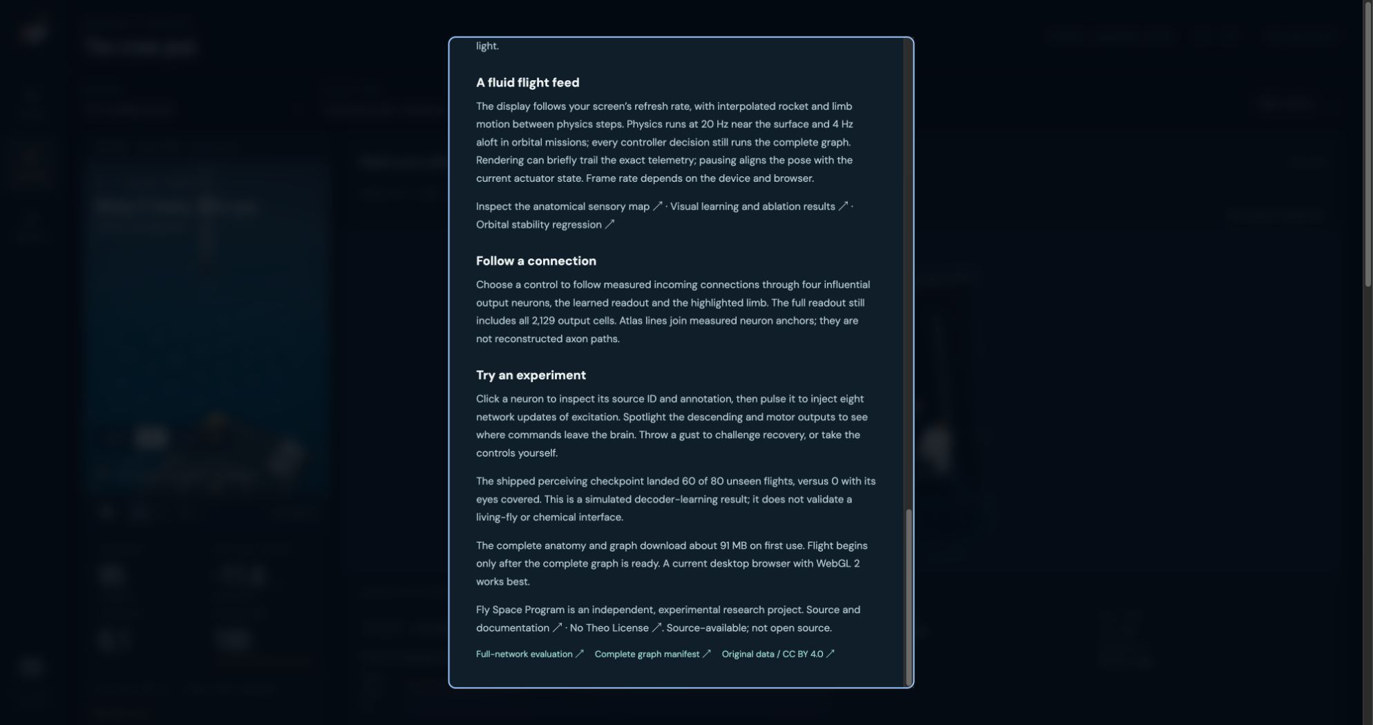 The experiment: evidence and sources in Fly Space Program